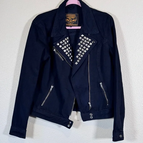 Milwaukee Leather Black Denim Studded Moto Jean Jacket Women XL Bikercore Grunge - Picture 5 of 9